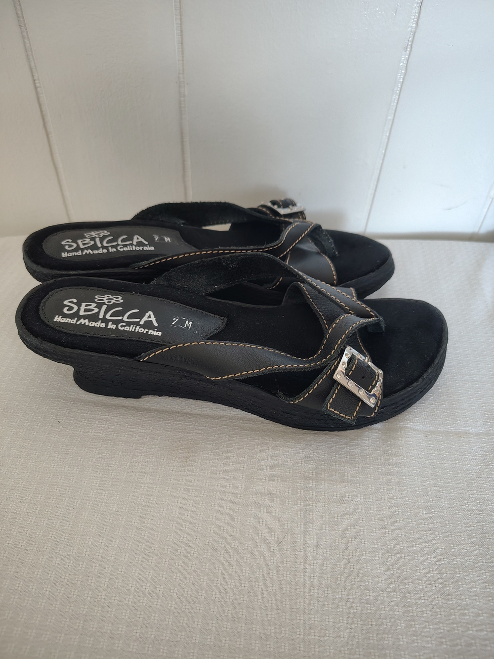 SBICCA Black Wedge Slide Sandals with Buckle